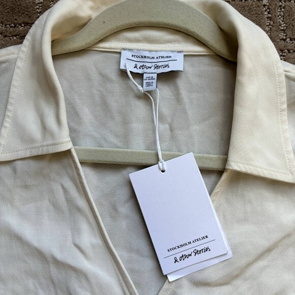 & Other Stories Collared Wrap Cropped Top Women's EU 36 White Belted NWT *Flaw* - Picture 4 of 9